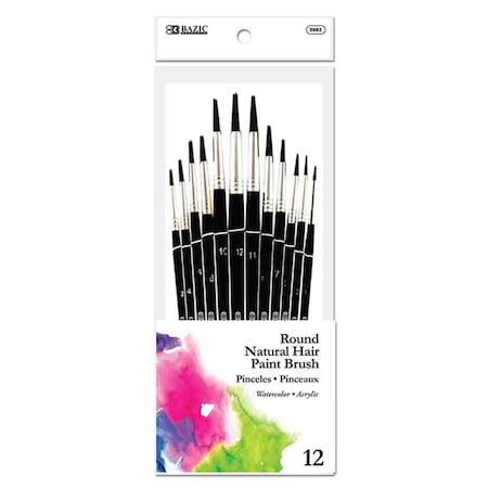 Bazic Products Round Natural Hair Paint Brush, 12PK 3983